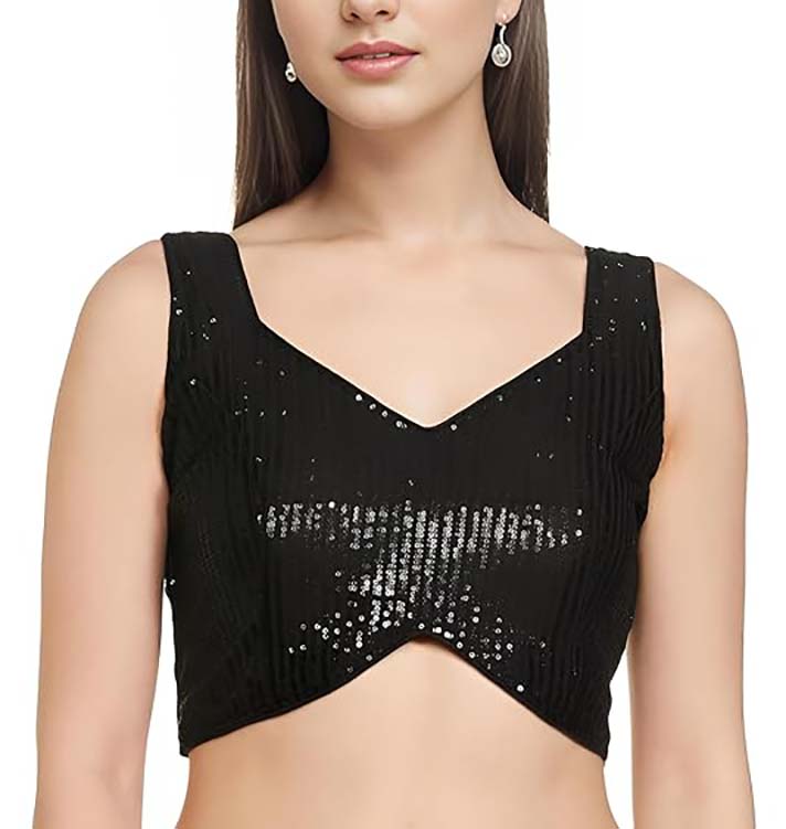 Women Georgette Blouse Sequin Work Full Sticth Sari Blouse Traditional Partywear - Picture 3 of 34