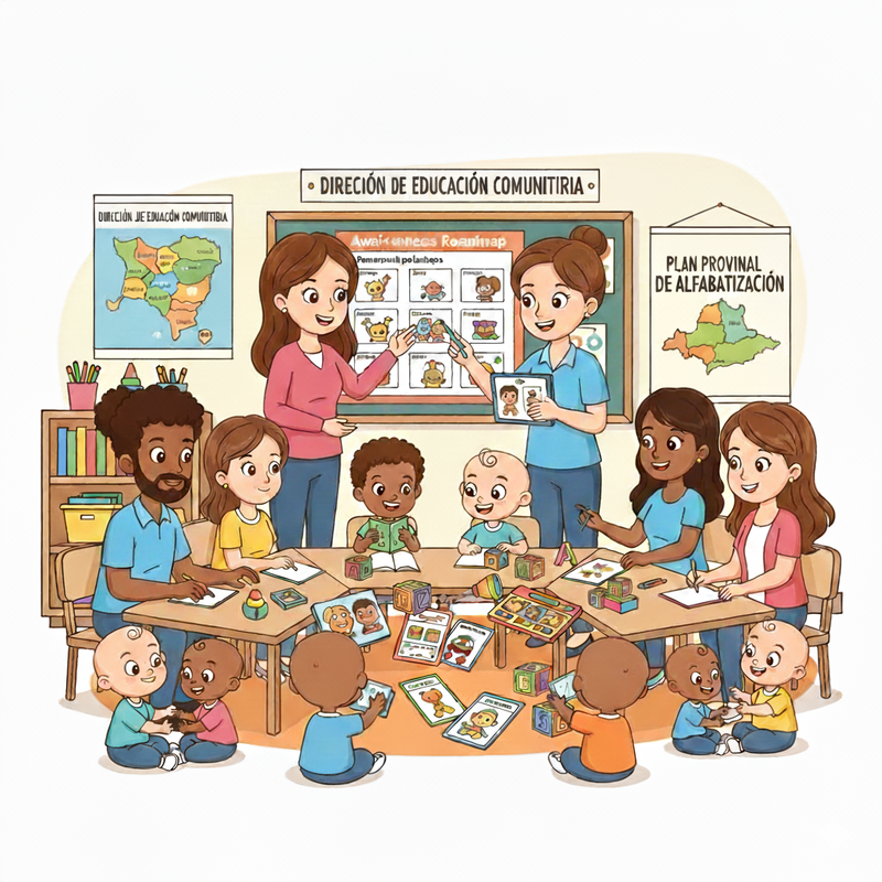 Un grupo de niños en edad preescolar escuchando atentamente una historia.