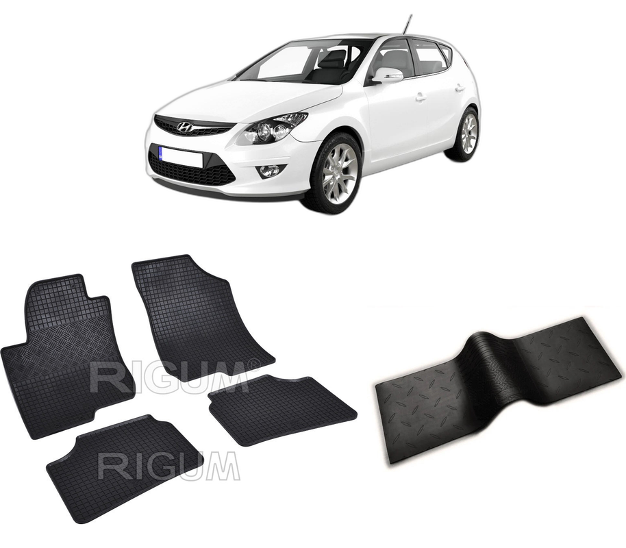 Set covorase auto HYUNDAI I30 I din 07.2007-01.2012, cu covoras tunel median, CAROSERIE HATCHBACK, Presuri cauciuc 100%, compatibil cu autoturismul HYUNDAI I30 I, Rigum