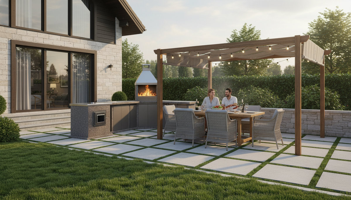 Размещение печи и дорожки от дома к зоне барбекю Планировка зоны барбекю на участке