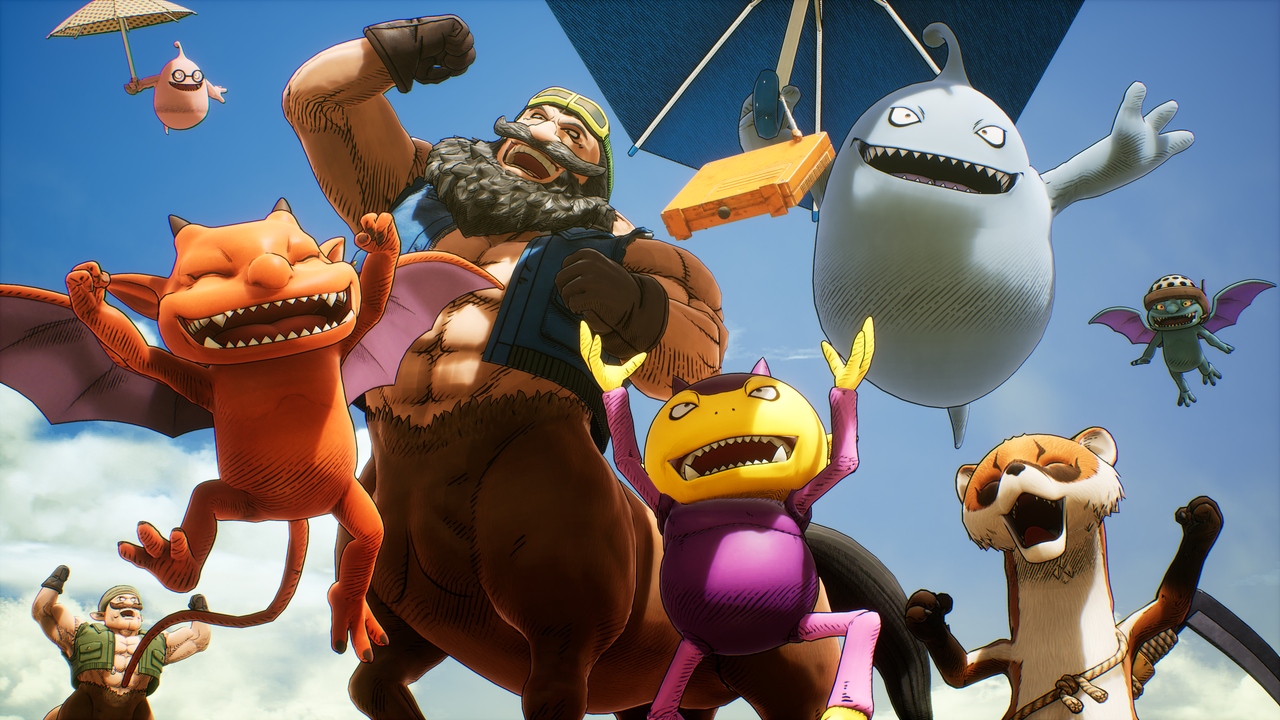 A group of fiends celebrate in the demon village of Sand Land.