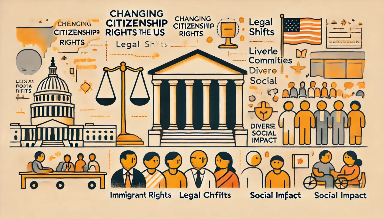 Illustration of the political implications of changing citizenship rights in the US, showing effects on communities and legal shifts.