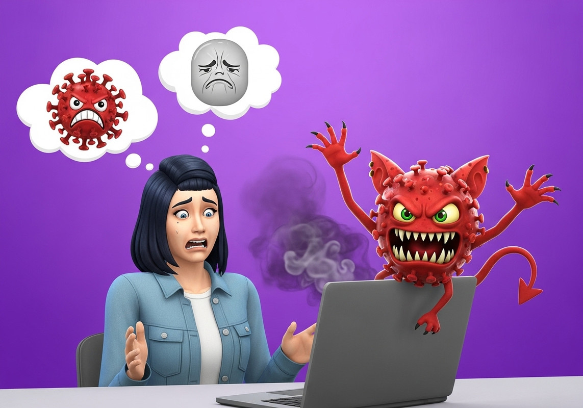 Sim assustado com computador com vírus