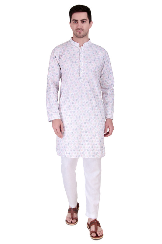 Men’s Kurta Set Pure Cotton Regular Fit Casual Sequin Embroidered for Men’s