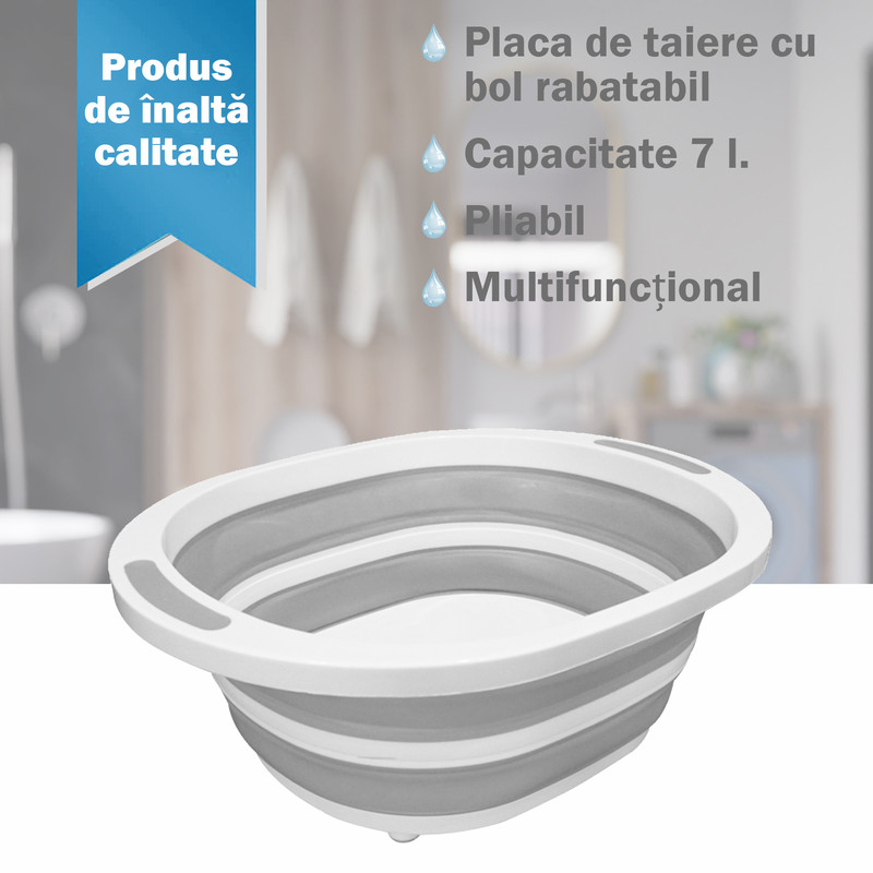 Multifunctional Pliabil Placa de taiere, Castron, Cu Container, 40x31.5x3 cm, Gri, Perfect Pentru Baie, Premium din Silicon - Tocatoare de bucatarie - atMag.ro