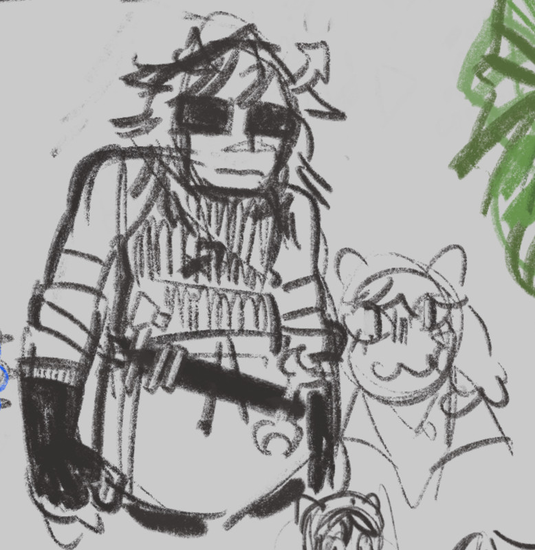 equius standing with shit posture while nepeta crouches beside him like >83