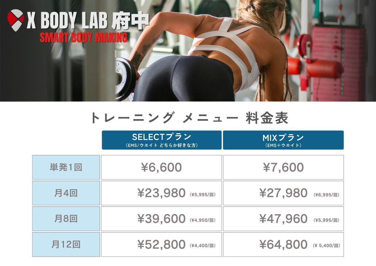 トレーニングメニュー料金表
