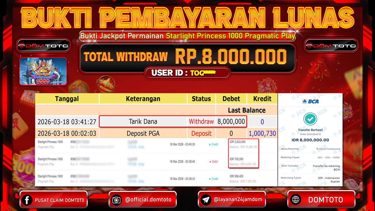 JACKPOT SLOT Starlight Princess 1000 Pragmatic Play 18 MARET 2026