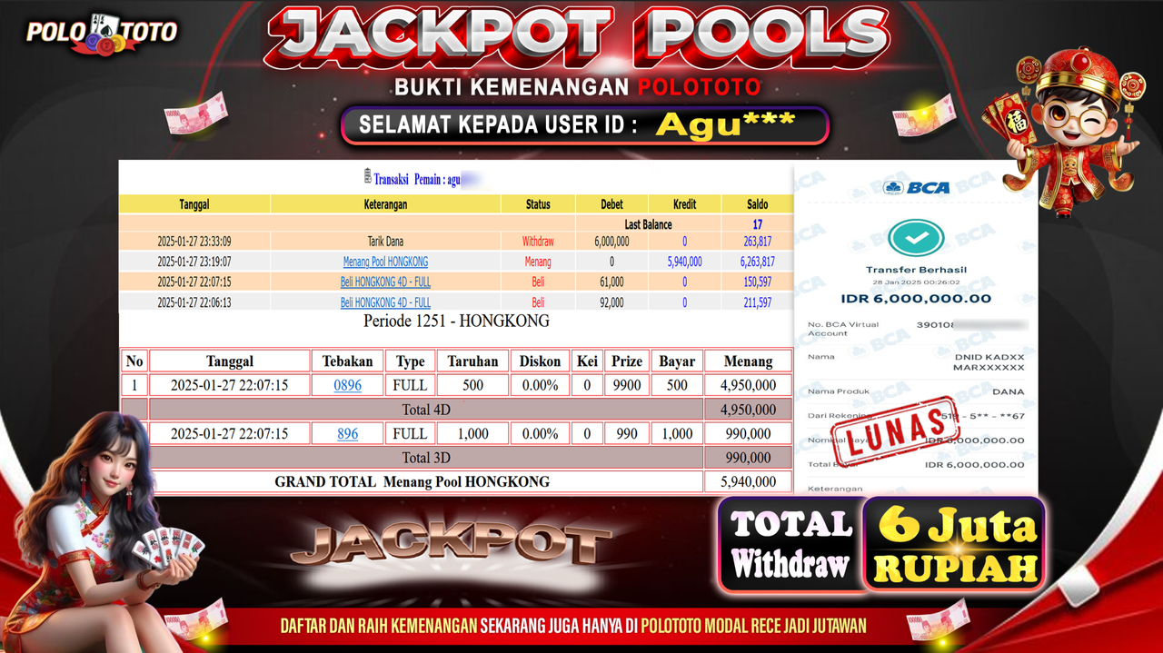 POLOTOTO JACKPOT TOGEL PASARAN HONGKONG Rp.6,000.000,-