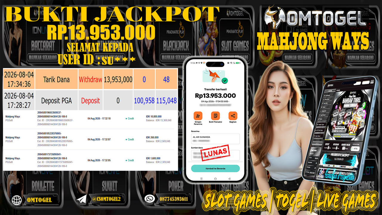 OMTOGEL JACKPOT PG SOFT MAHJONG WAYS  Rp,13,953,000,- DIBAYAR LUNAS