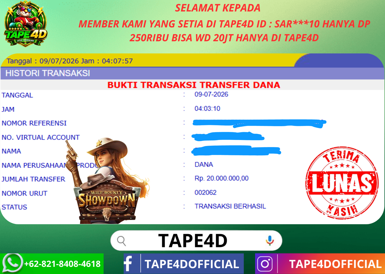 TAPE4D JACKPOT  WILD BOUNTY SHOWDOWN  20.000.000-LUNAS