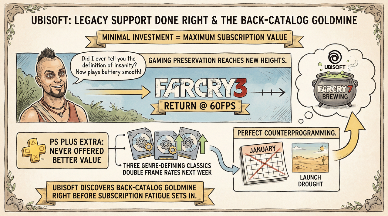 Ubisoft's Far Cry 60FPS Revival: FC3, Blood Dragon, Primal Updates Hit PS5/Xbox Next Week 1 Tropical island jungle with dramatic waterfall and golden hour lighting