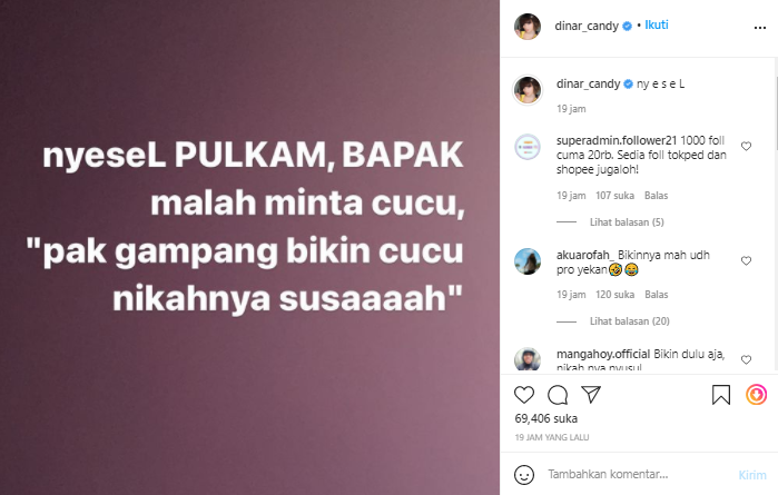 Dinar Candy curhat ditagih cucu oleh sang ayah