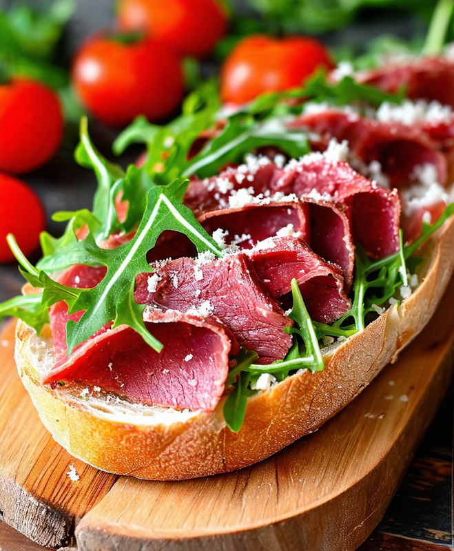 Panino con carpaccio di manzo con Grana Padano