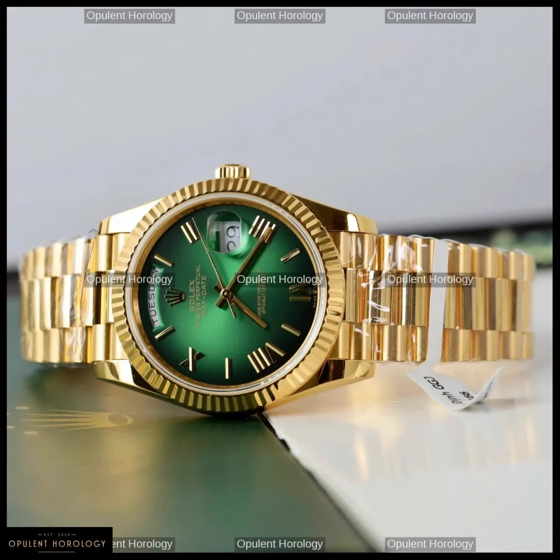 Rolex Day-Date 40 Ombre Green Dial Gold Plated President Automatic