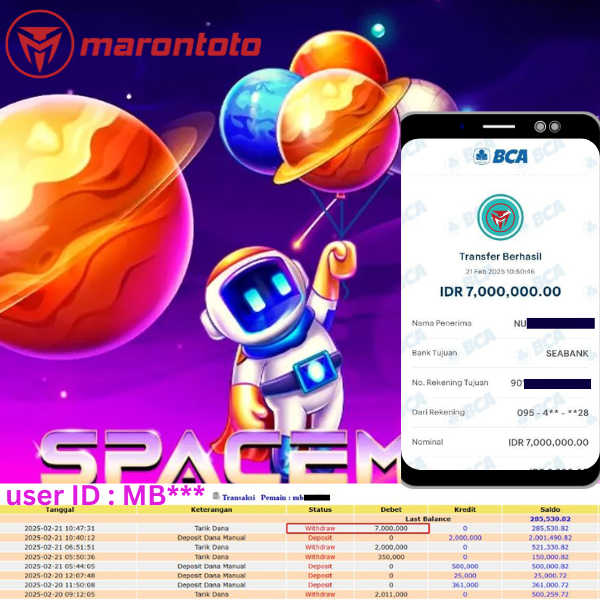 Bukti Kemenangan Member Marontoto Sebesar 7.000,000 JuTa