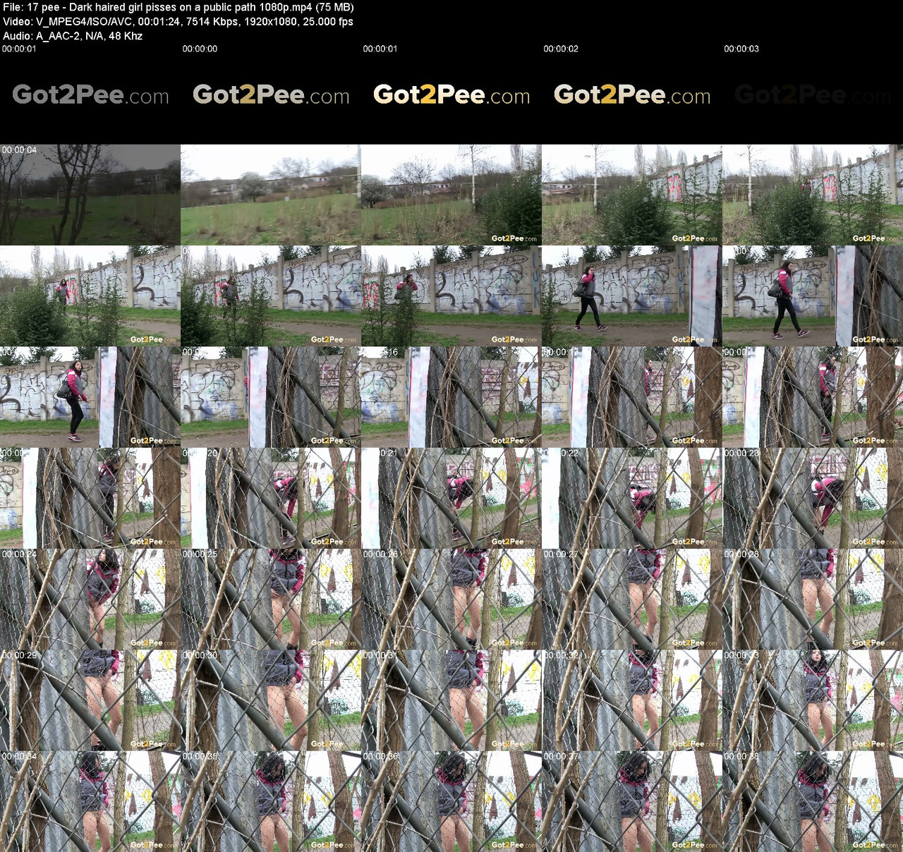 17 pee Dark haired girl pisses on a public path 1080p