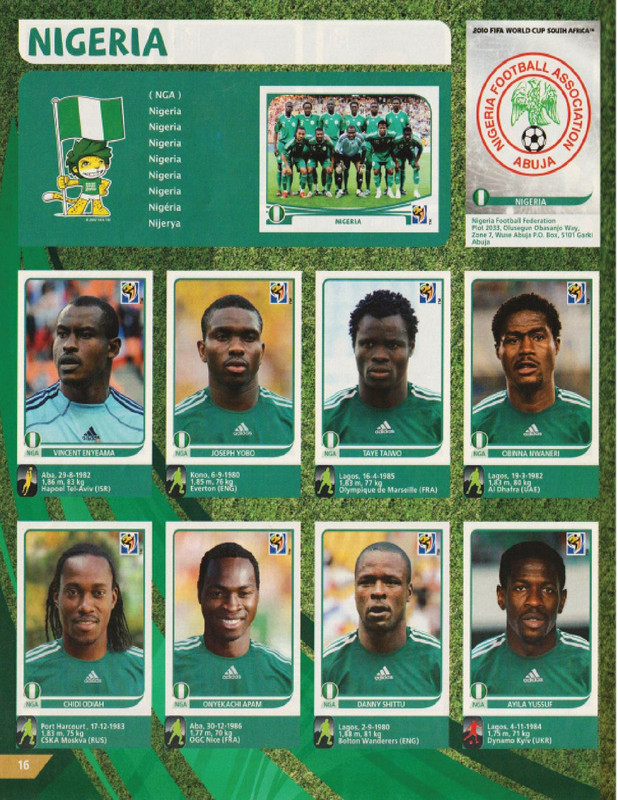 Album Panini Sudáfrica 2010-16