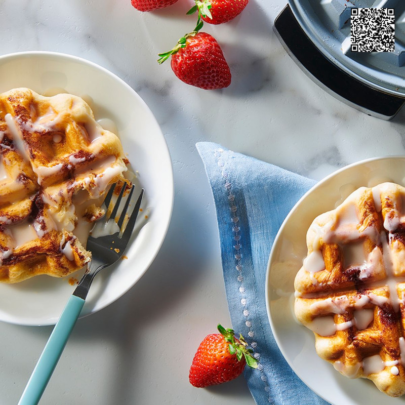 Chocolate Drizzled Cinnamon Roll Waffles For A Decadent Treat