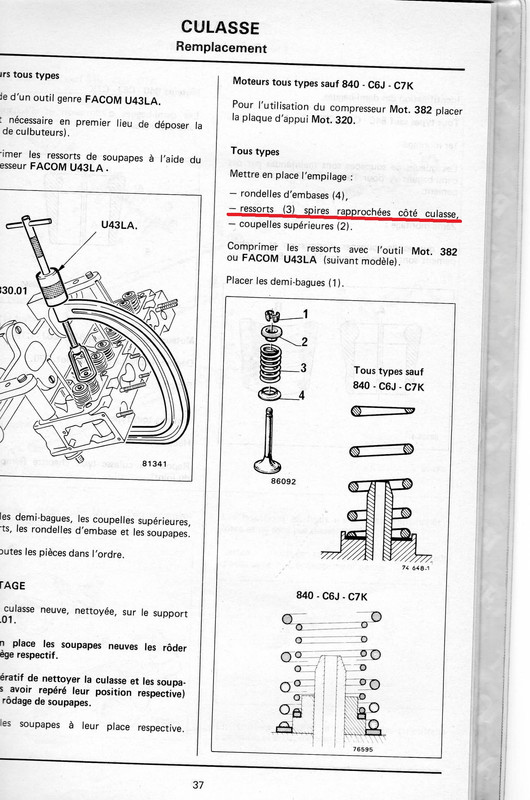 Monter les ressorts de soupapes, spires à pas serrés côté culasse