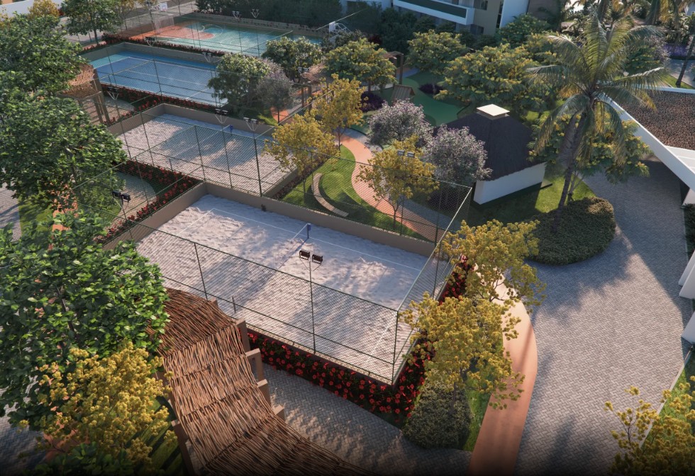 Quadra poliesportiva e área de lazer ativa