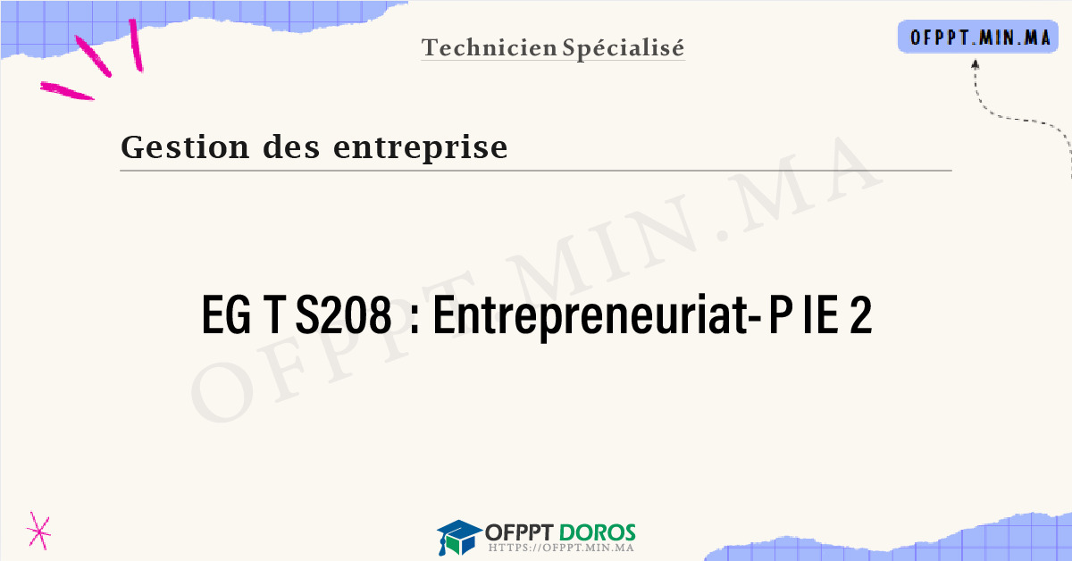 Sommaire détaillé du cours Entrepreneuriat-PIE 2 EGTS208 OFPPT - Structure du module