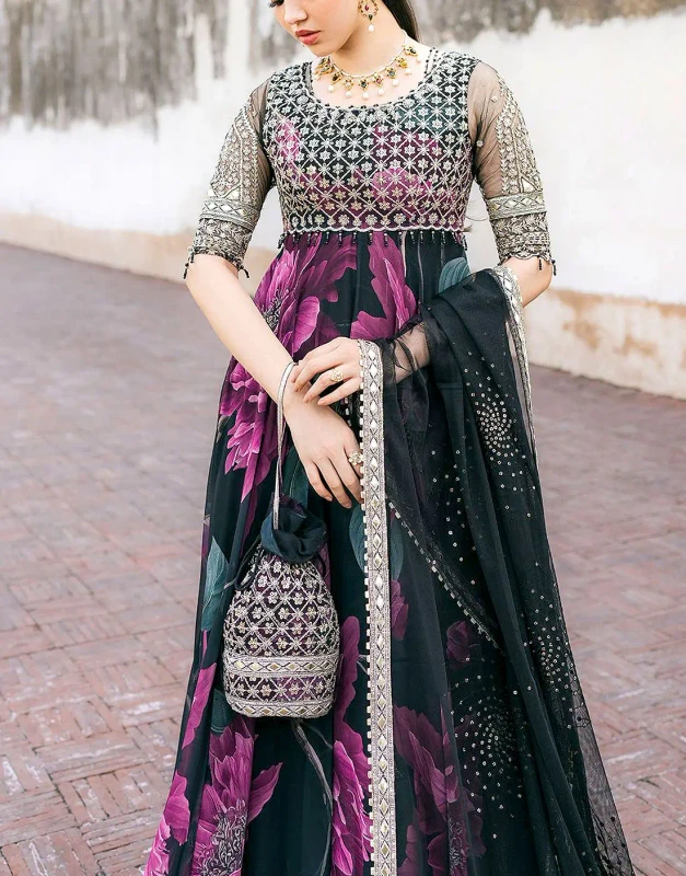 Adorable Floral Chiffon Maxi for Girls – 104" Ghair, Emb Daman & Dupatta