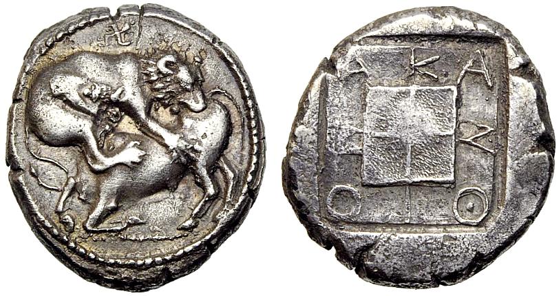 Tetradracma ático. Akanthos (Acanto, Actual Ierissos. Grecia). Año: 470-430 a.C. 1264725