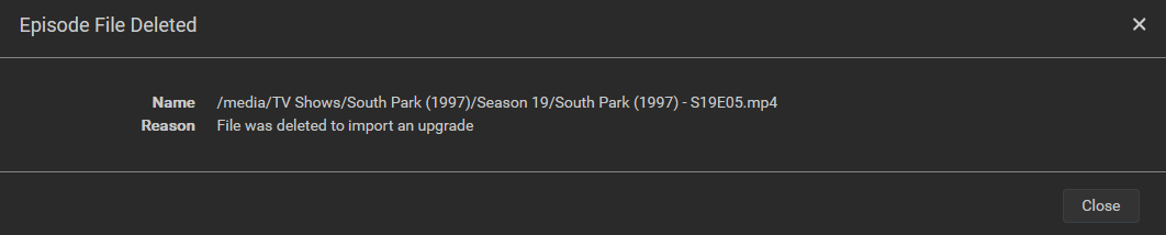 Sonarr deleted file