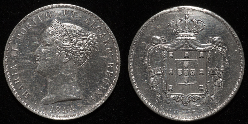 1000 reis Portugal. María II 1844. PAS6914b