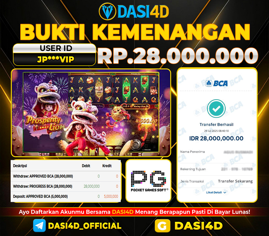 BUKTI KEMENANGAN 29 JULI 2025 DI PROSPERITY LION RP   28.000.000