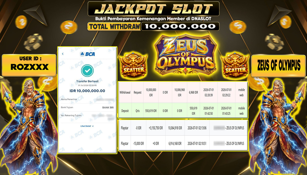 JACKPOT SLOT ZEUS OF OLYMPUS  01 JULY 2026
