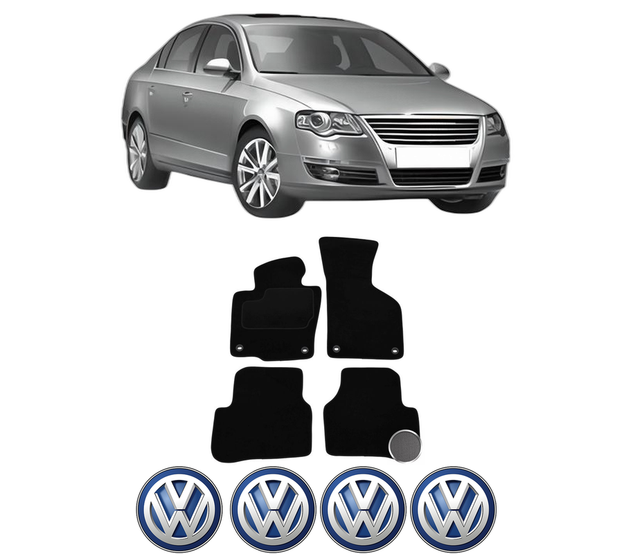 Set Covorase Presuri Volkswagen PASSAT B6 (3C2) din 2005-2010, Auto, Material Textil Mocheta, 4 Stickere auto cu Volkswagen