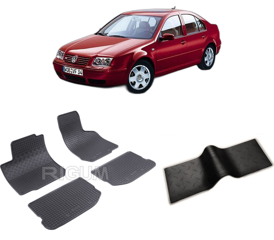 Set covorase auto VOLKSWAGEN BORA I din 1998-2005, cu covoras tunel median, CAROSERIE SEDAN, Presuri cauciuc 100%, compatibil cu autoturismul VOLKSWAGEN BORA I, Rigum