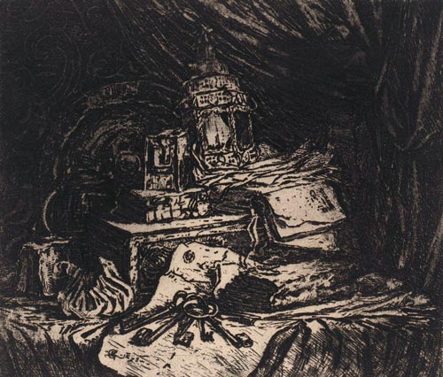 Still life with keys and lantern by Henri Charles Gurard, 1856