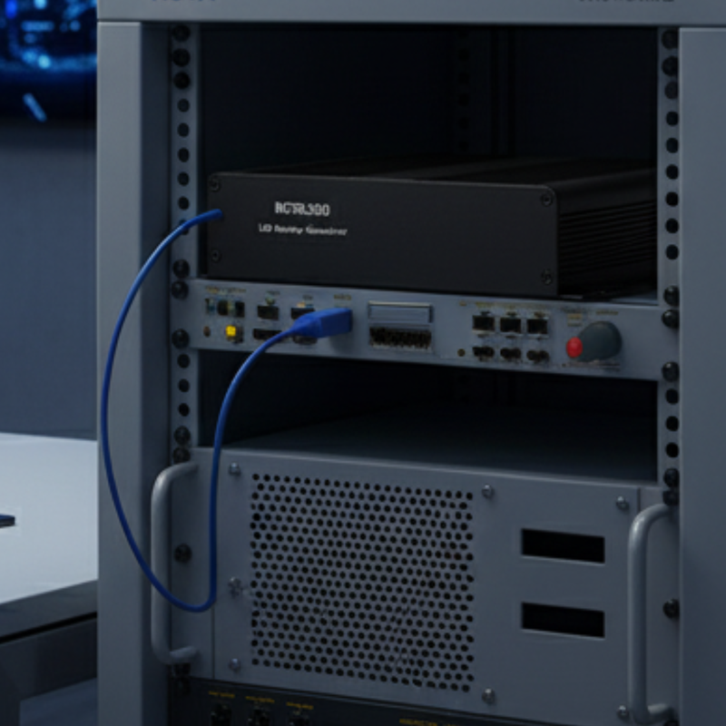 Painel traseiro do MCTRL300 com suas conexões DVI, USB e Ethernet