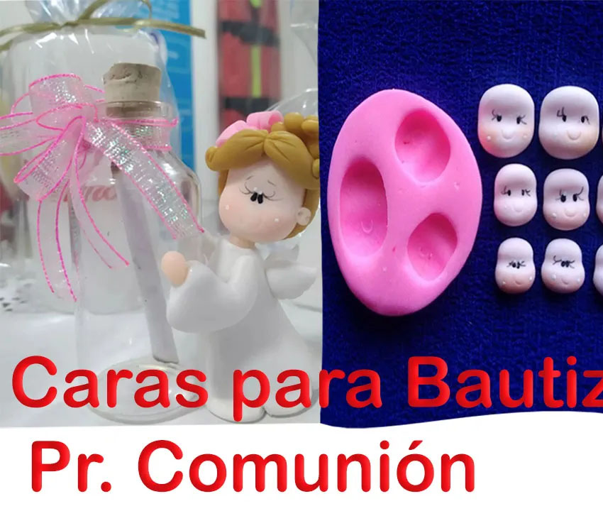 Molde silicona caras mini x3 para artesanías y en pasta fría y fondant
