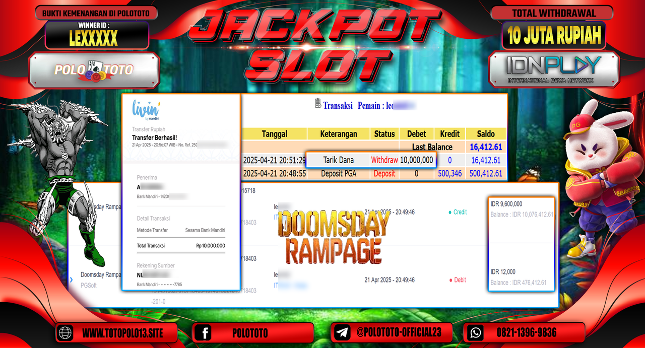 POLOTOTO JACKPOT SLOT DOOMSDAY RAMPAGE Rp.10.000.000,-