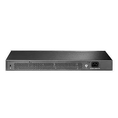 Switch TP-Link TL-SG3428 mostrando as 24 portas Gigabit Ethernet e os 4 slots SFP.