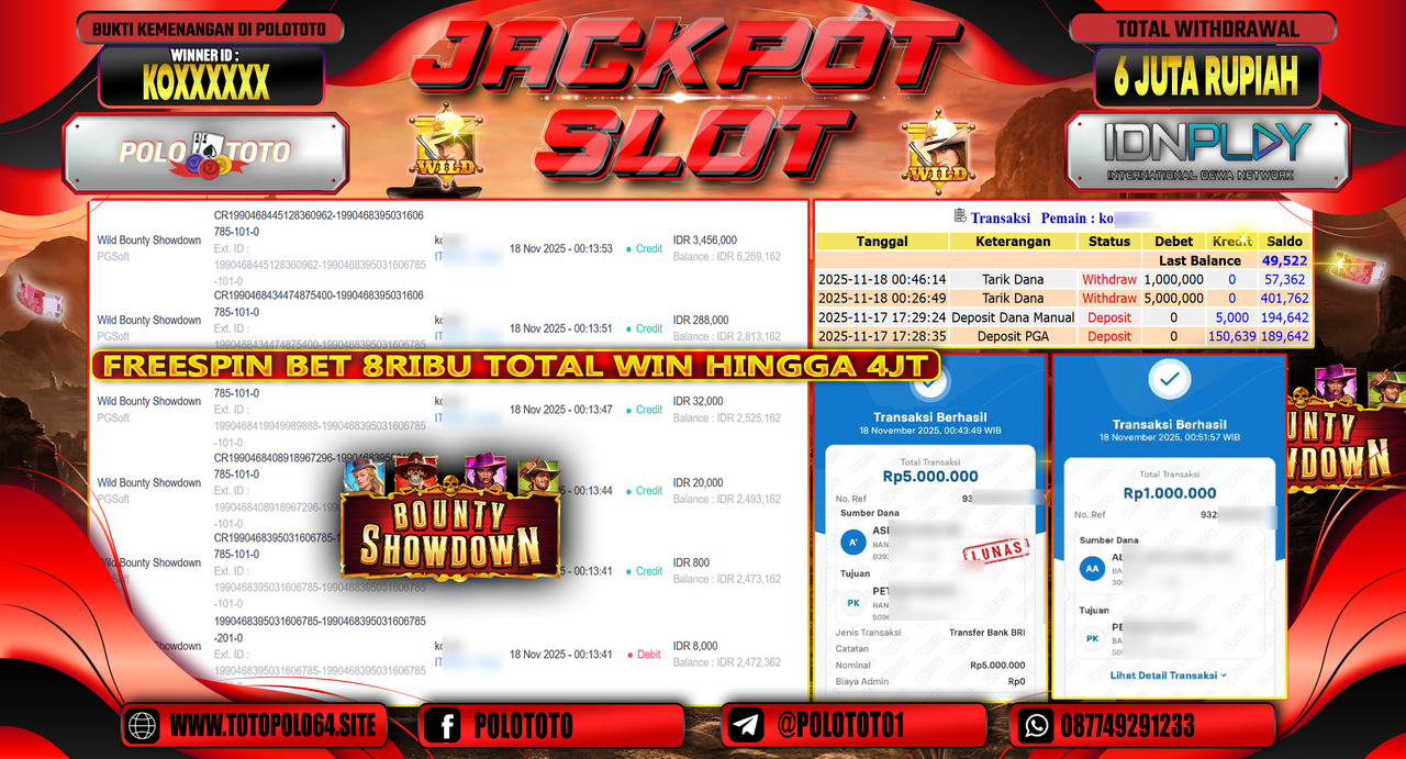 POLOTOTO JACKPOT SLOT WILD BOUNTHY SHOWDOWN Rp.6.000.000,- LUNAS