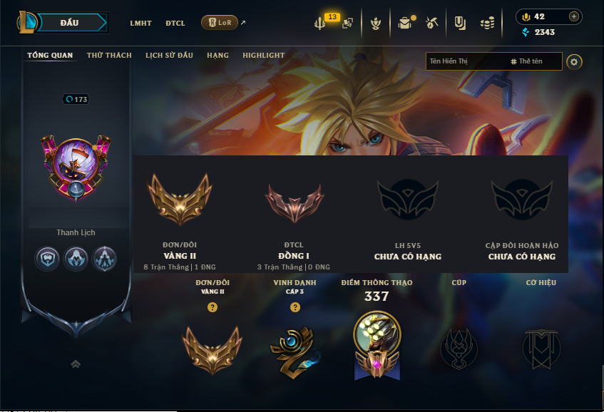 Acc LMHT # - Khung Vàng