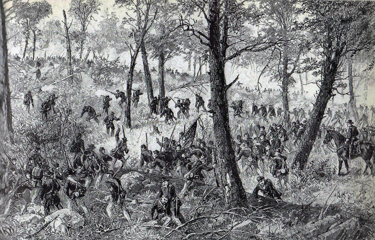 Civil Americana,Winchester,La división deRicketts avanzando contra la división de Rodes en la mañana