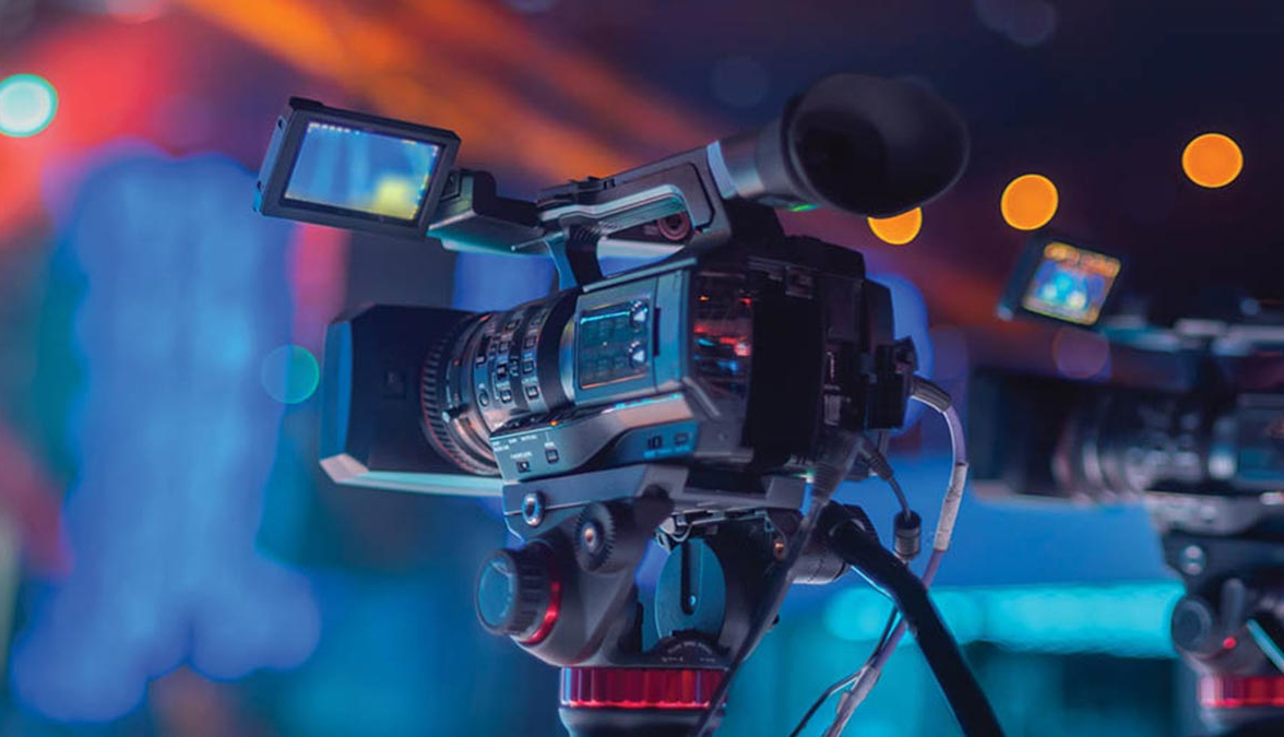 Creative video production camera on a film set