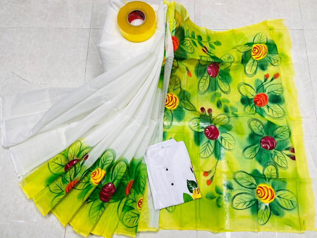 Hand Print Sharee Panjabi Couple Set