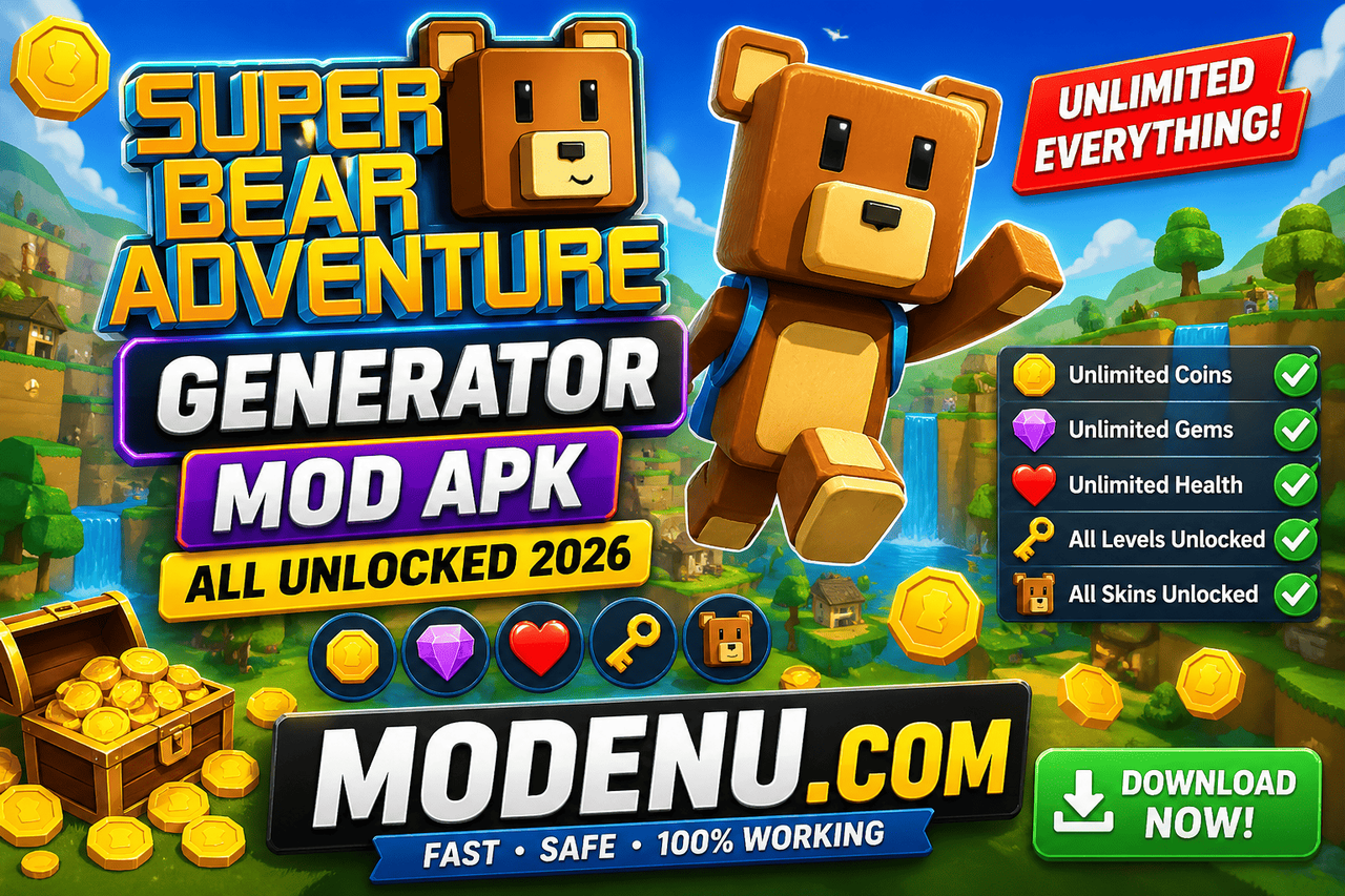 Super Bear Adventure Generator Mod APK All Unlocked 2026 – unlimited money, coins, all unlocked – MODENU