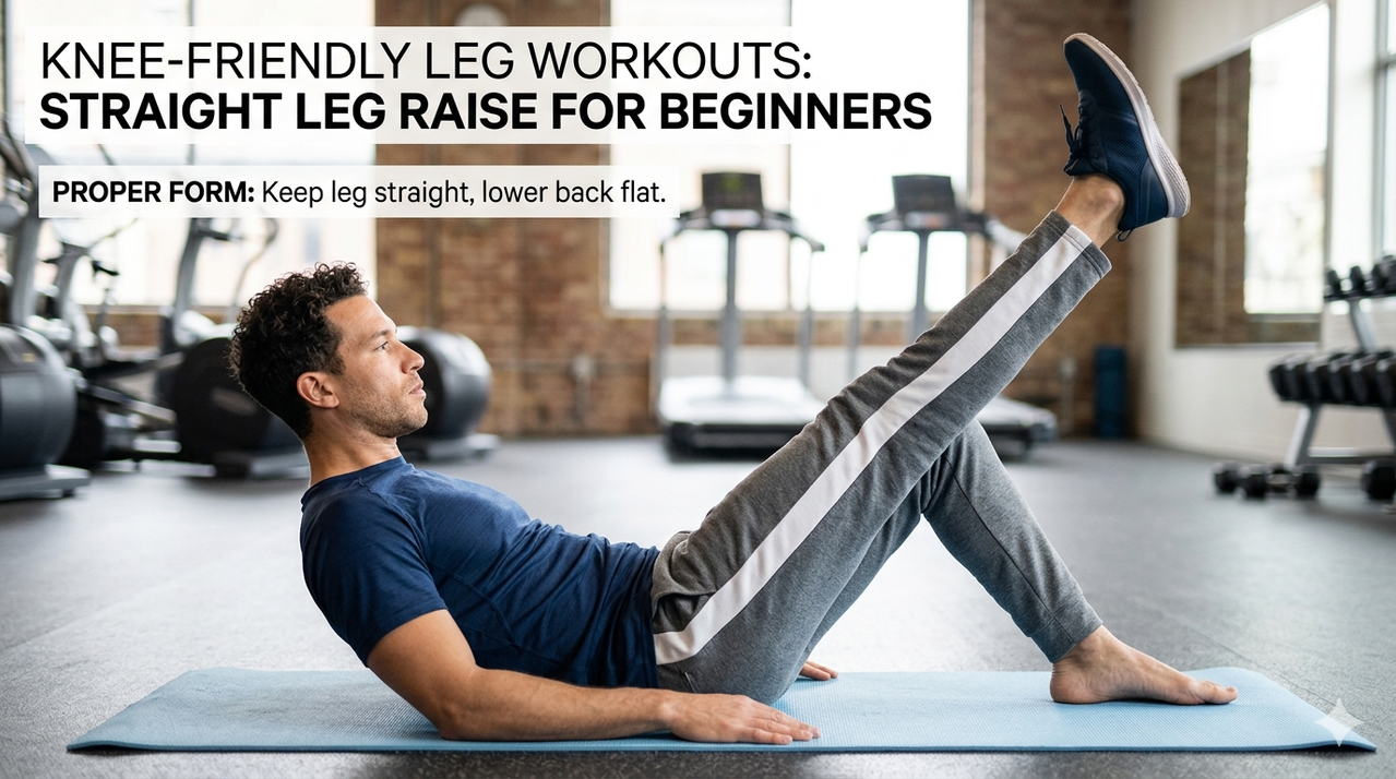 Person performing straight leg raise with proper form for knee-friendly leg workouts for beginners with joint pain