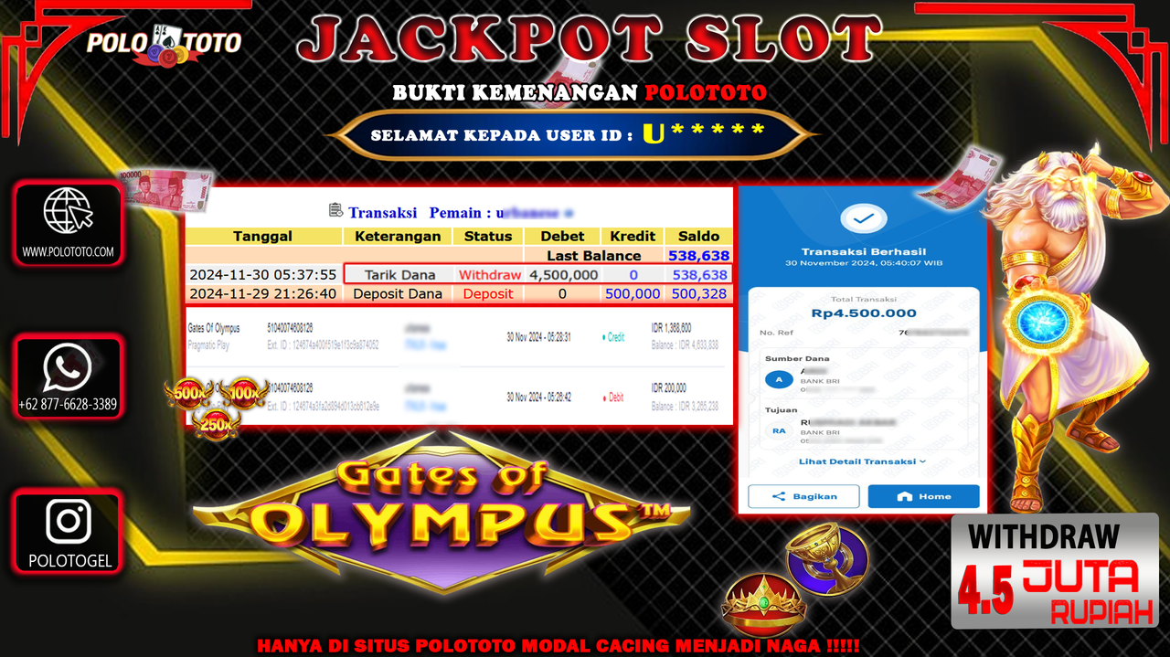 POLOTOTO JACKPOT SLOT GATES OF OLYMPUS Rp.4,500.000,-