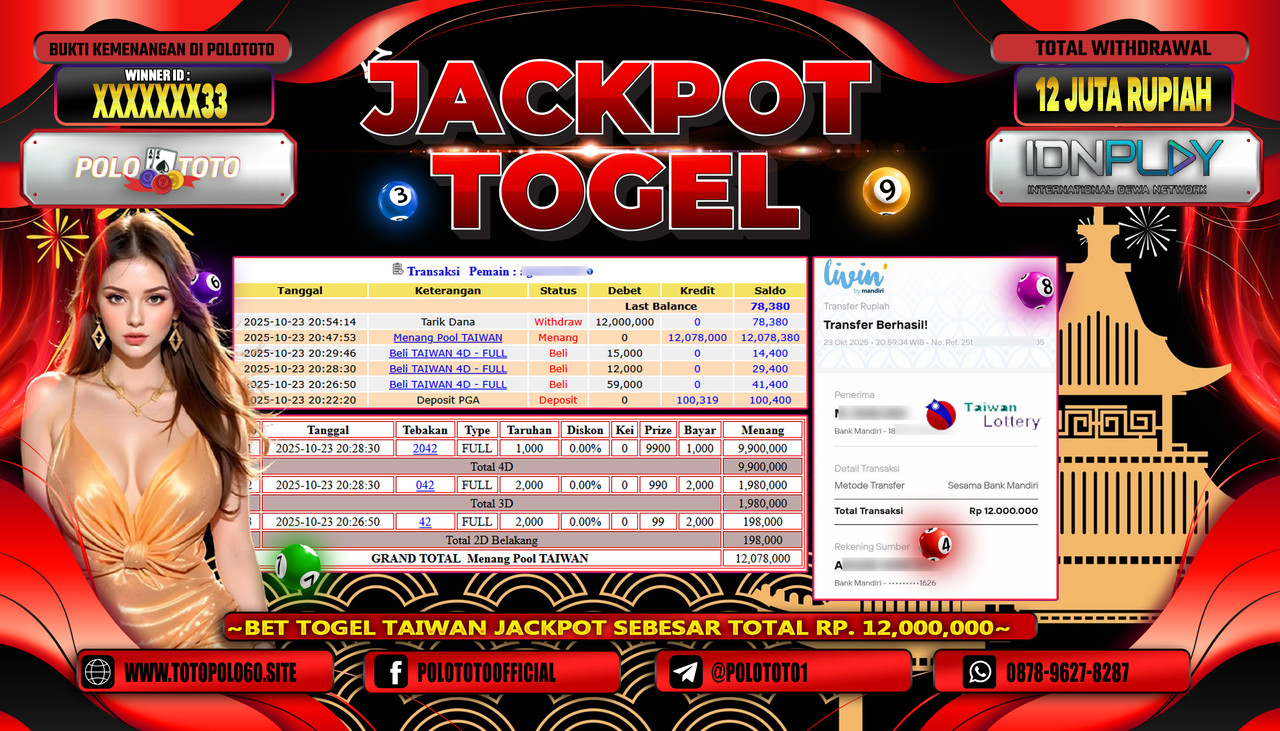 POLOTOTO JACKPOT TOGEL POOL TAIWAN Rp.12.000.000,- LUNAS
