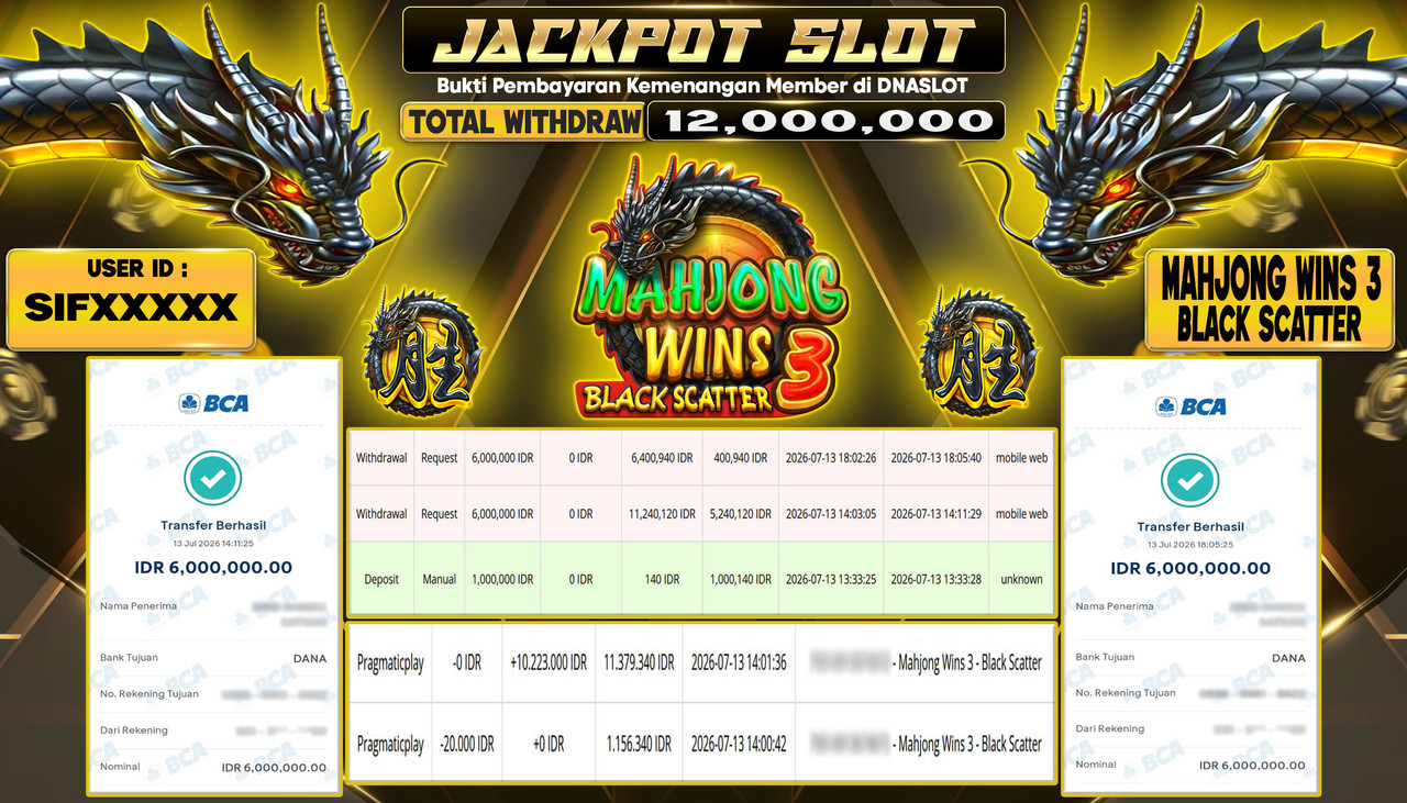 JACKPOT SLOT MAHJONG WINS 3 BLACK SCATTER  13 JULY 2026