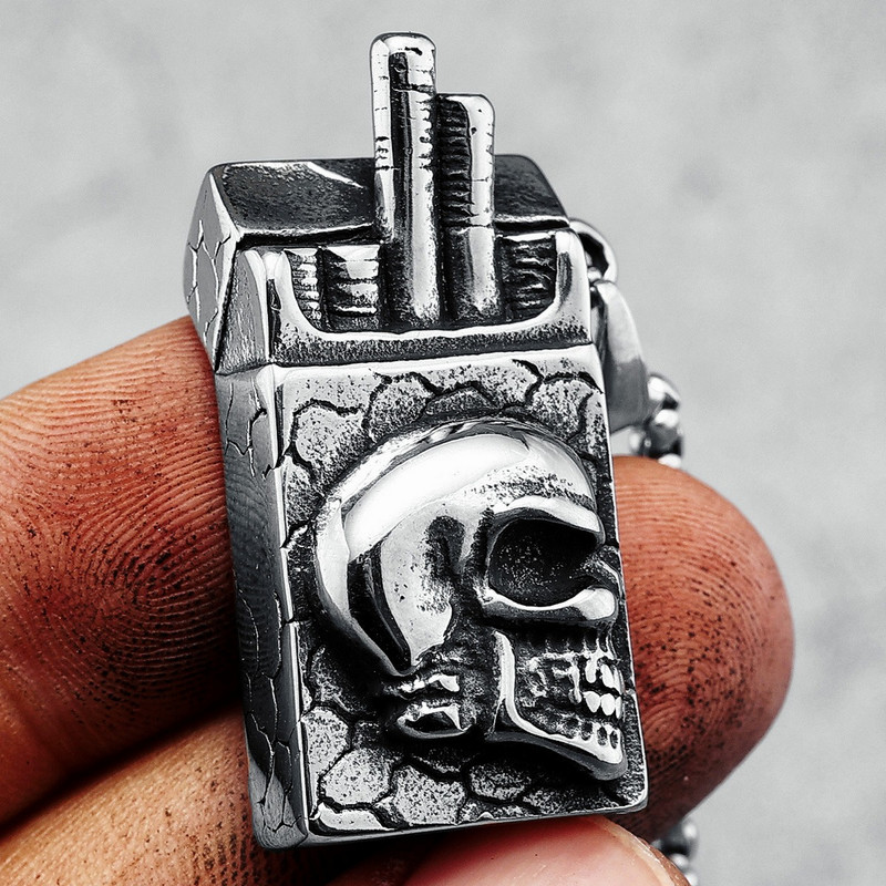 Skeleton Lighter Necklace 316L Stainless Steel Cigarette Box